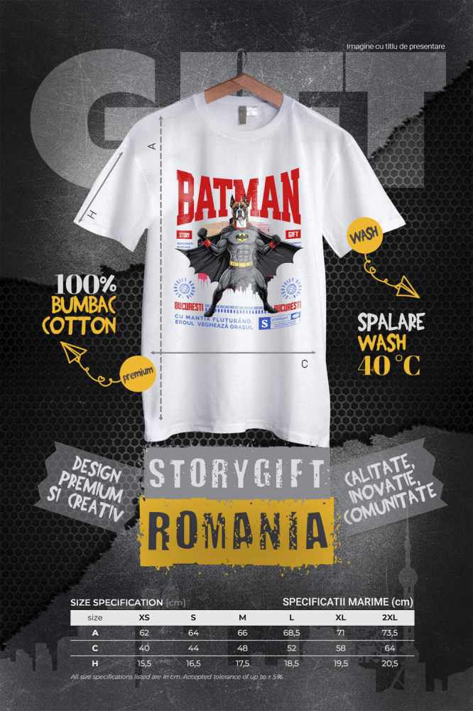 Tricou Femei, Barbati, Copii, Fata, Baiat, Unisex Personalizat Boxer În Costum de Batman – Câine Supererou pentru Copii și Iubitorii de Animale [4]