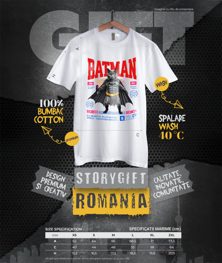 Tricou Femei, Barbati, Copii, Fata, Baiat, Unisex Personalizat British Shorthair în Costum de Batman – Supereroul Perfect pentru Copii și Iubitorii de Pisici [4]