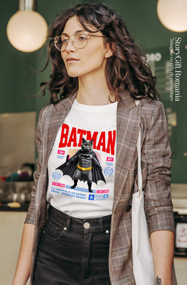 Tricou Femei, Barbati, Copii, Fata, Baiat, Unisex Personalizat British Shorthair în Costum de Batman – Supereroul Perfect pentru Copii și Iubitorii de Pisici [2]