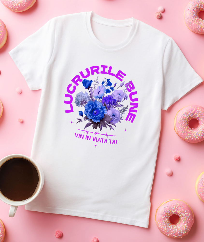 Tricou Femei, Barbati, Copii, Fata, Baiat, Unisex Personalizat Buchet De Flori Colorat cu Text „Lucrurile Bune Vin În Viața Ta” | Cadouri Personalizate pentru Familie și Prieteni [3]