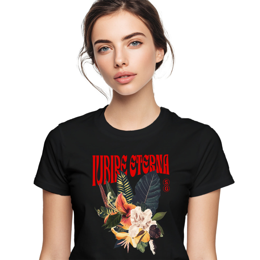 Tricou Femei, Barbati, Copii, Fata, Baiat, Unisex Personalizat Buchet de Flori Colorate cu Text „Iubire Eterna” | Cadouri Personalizate pentru Femei, Familie și Prieteni [1]