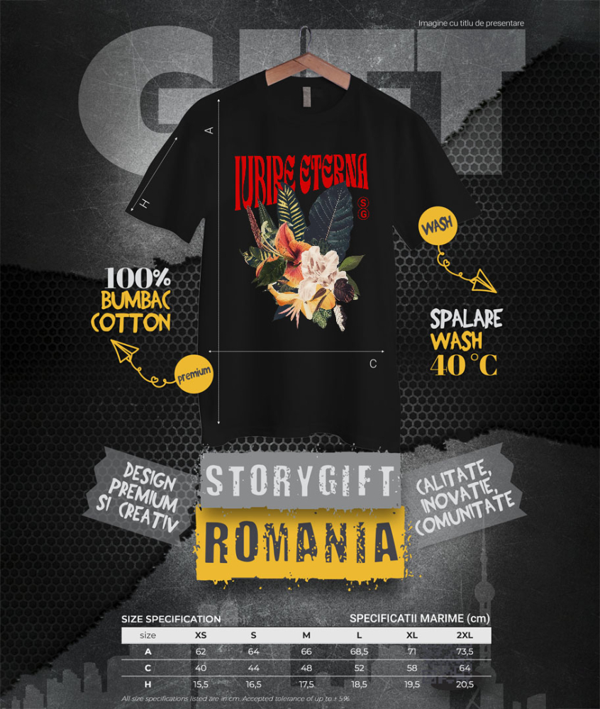 Tricou Femei, Barbati, Copii, Fata, Baiat, Unisex Personalizat Buchet de Flori Colorate cu Text „Iubire Eterna” | Cadouri Personalizate pentru Femei, Familie și Prieteni [4]