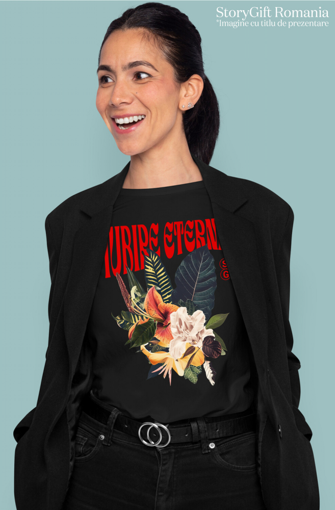 Tricou Femei, Barbati, Copii, Fata, Baiat, Unisex Personalizat Buchet de Flori Colorate cu Text „Iubire Eterna” | Cadouri Personalizate pentru Femei, Familie și Prieteni [2]