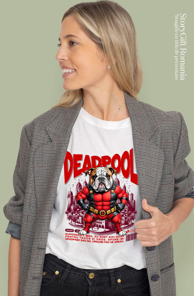 Tricou Femei, Barbati, Copii, Fata, Baiat, Unisex Personalizat Bulldog în Costum Deadpool - Cadou Personalizat pentru Copii și Familie [2]