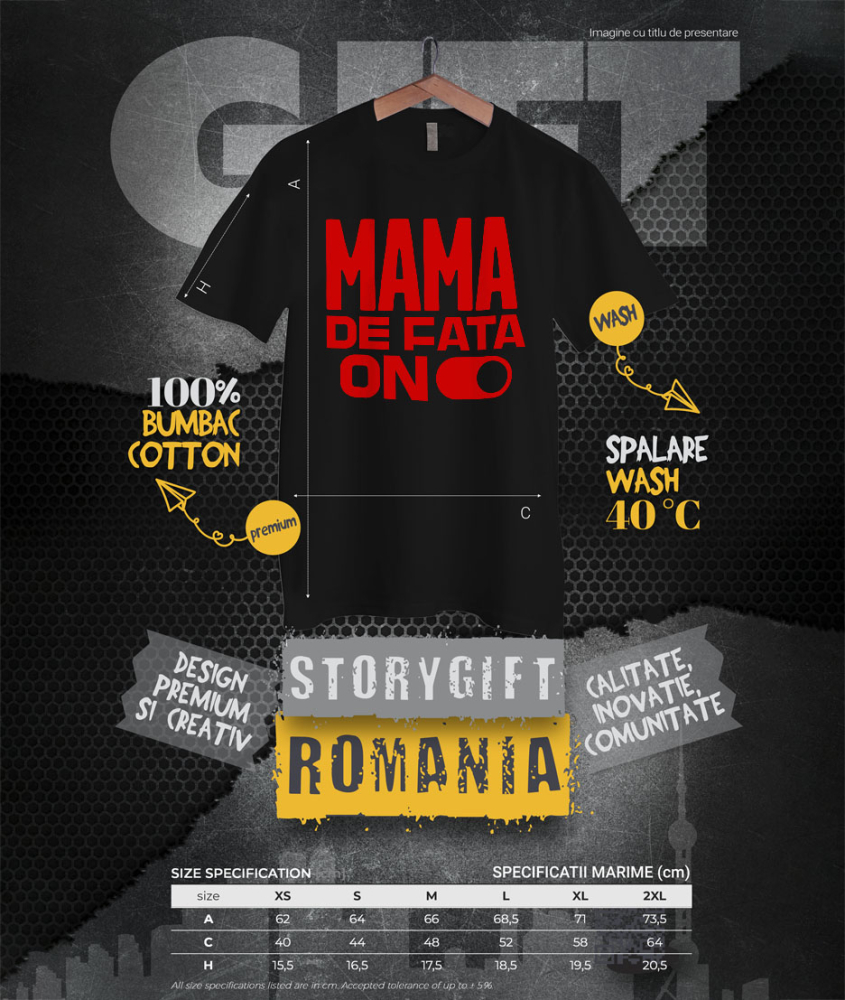 Tricou Femei, Barbati, Copii, Fata, Baiat, Unisex Personalizat "Buton ON/OFF Iubire – Cadouri Personalizate pentru Mama și Fata cu Mesaj Dragoste" [4]