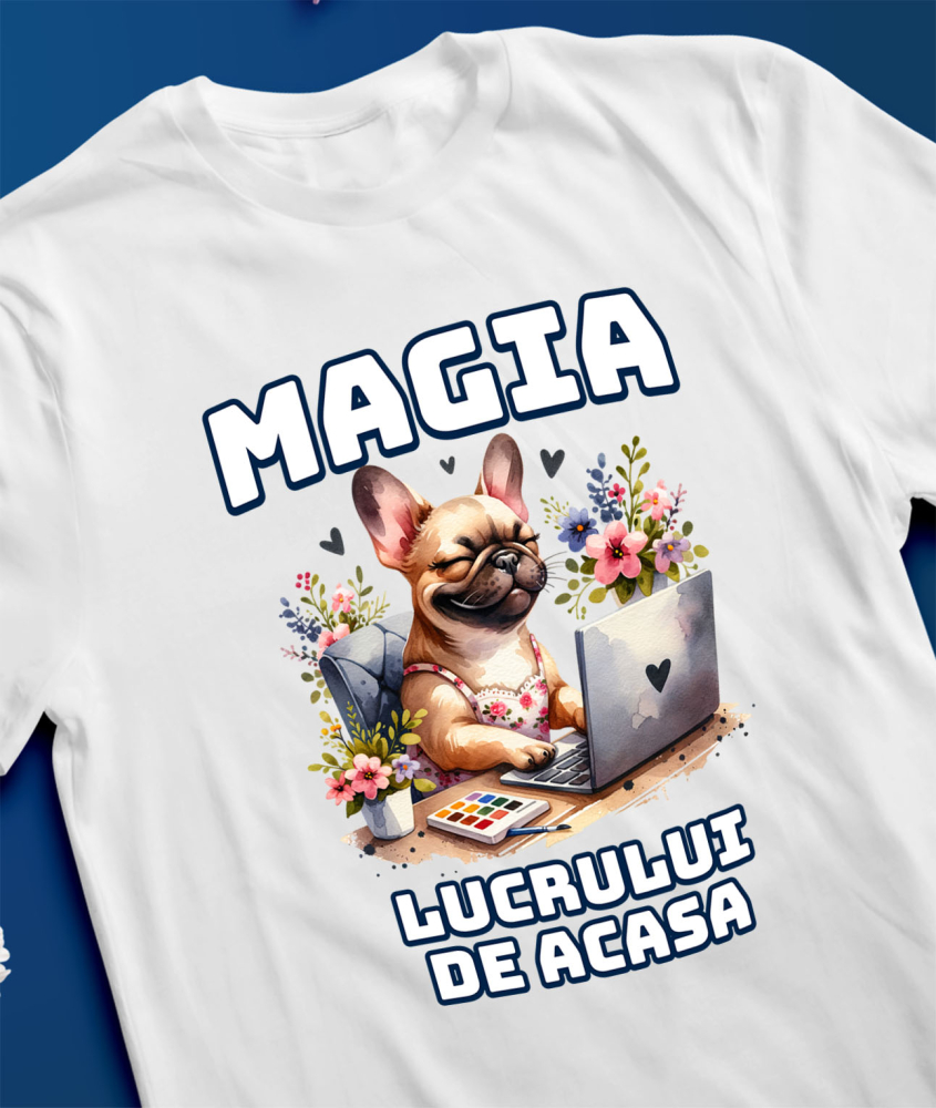 Tricou Femei, Barbati, Copii, Fata, Baiat, Unisex Personalizat Câine la Birou – Magia Lucrului de Acasă | Tricou Personalizat [3]
