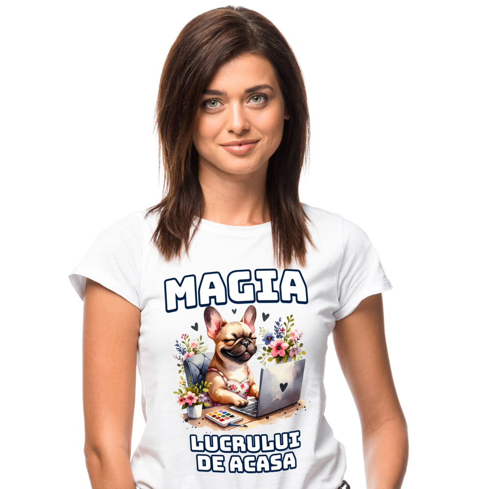 Tricou Femei, Barbati, Copii, Fata, Baiat, Unisex Personalizat Câine la Birou – Magia Lucrului de Acasă | Tricou Personalizat [1]