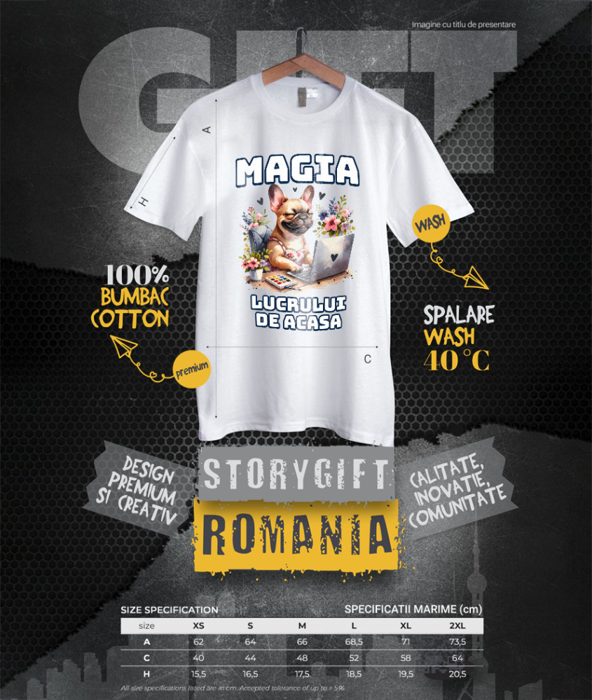 Tricou Femei, Barbati, Copii, Fata, Baiat, Unisex Personalizat Câine la Birou – Magia Lucrului de Acasă | Tricou Personalizat [4]