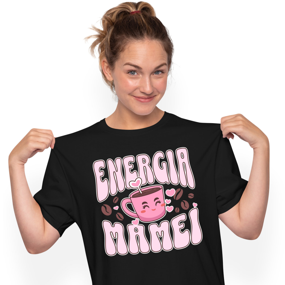 Tricou Femei, Barbati, Copii, Fata, Baiat, Unisex Personalizat Cana Personalizată „Energia Mamei, Familie Putere” | Cadou Special pentru Mama [1]