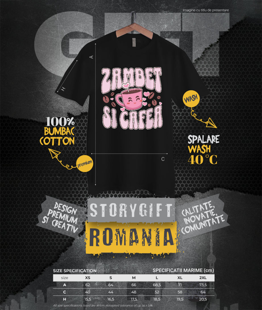 Tricou Femei, Barbati, Copii, Fata, Baiat, Unisex Personalizat „Cana de Cafea Zambitoare - Cadou Personalizat pentru Iubitorii de Cafea și Energie” [4]