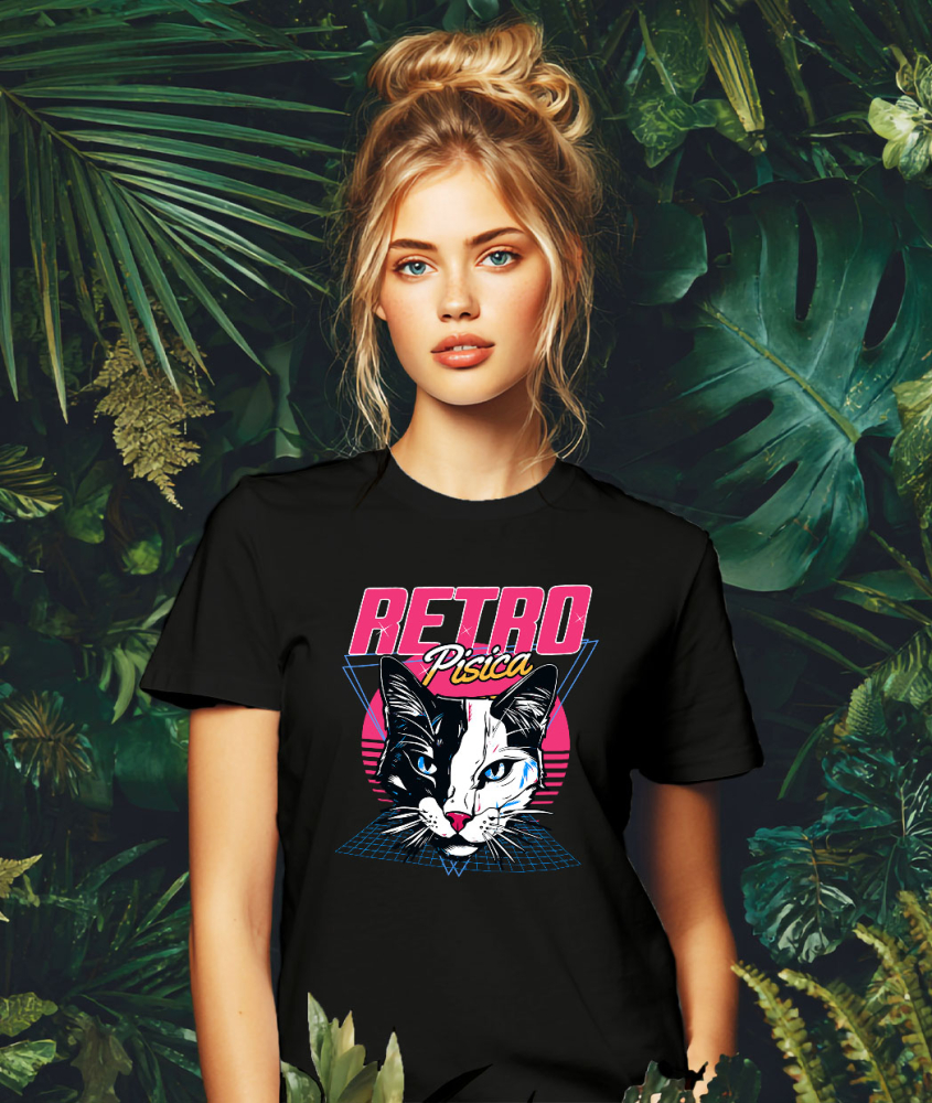 Tricou Femei, Barbati, Copii, Fata, Baiat, Unisex Personalizat Cap Pisica Alb Negru Retro - Cadou Personalizat Iubitorilor De Pisici, Familie și Prieteni [2]