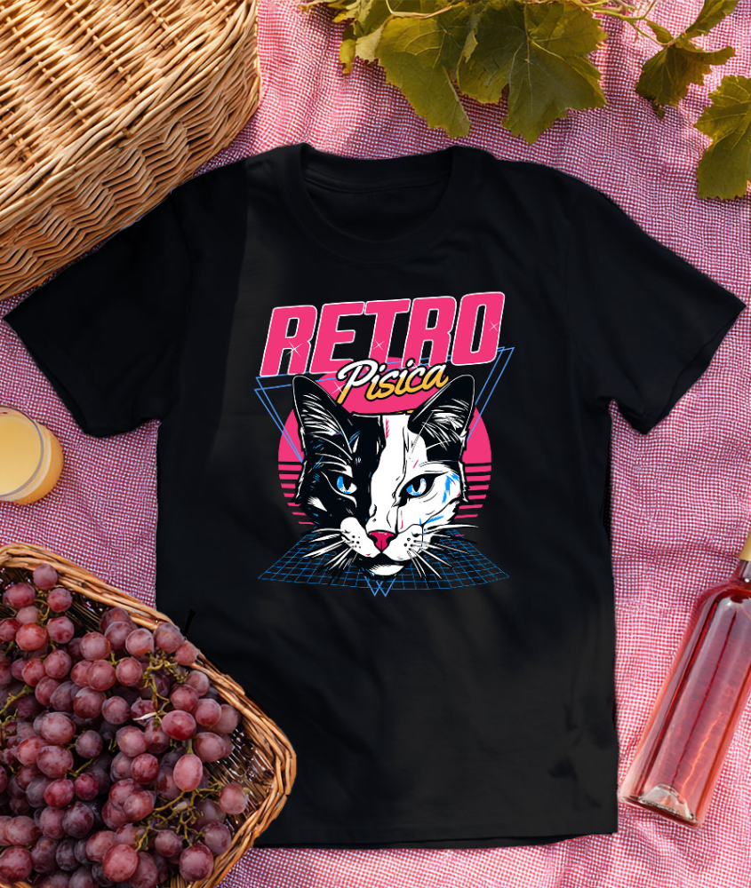 Tricou Femei, Barbati, Copii, Fata, Baiat, Unisex Personalizat Cap Pisica Alb Negru Retro - Cadou Personalizat Iubitorilor De Pisici, Familie și Prieteni [3]