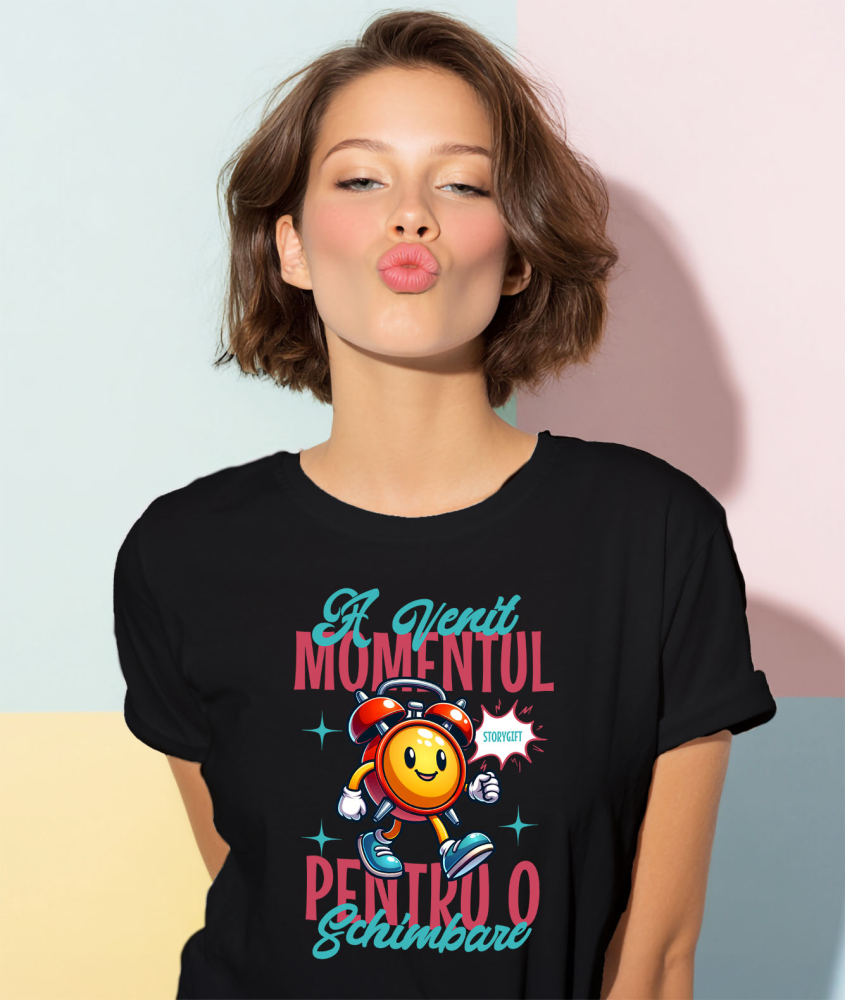 Tricou Femei, Barbati, Copii, Fata, Baiat, Unisex Personalizat Ceas Mecanics Galben cu Mesaj Inspirațional – A venit momentul pentru o schimbare [2]