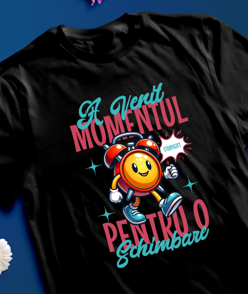 Tricou Femei, Barbati, Copii, Fata, Baiat, Unisex Personalizat Ceas Mecanics Galben cu Mesaj Inspirațional – A venit momentul pentru o schimbare [3]