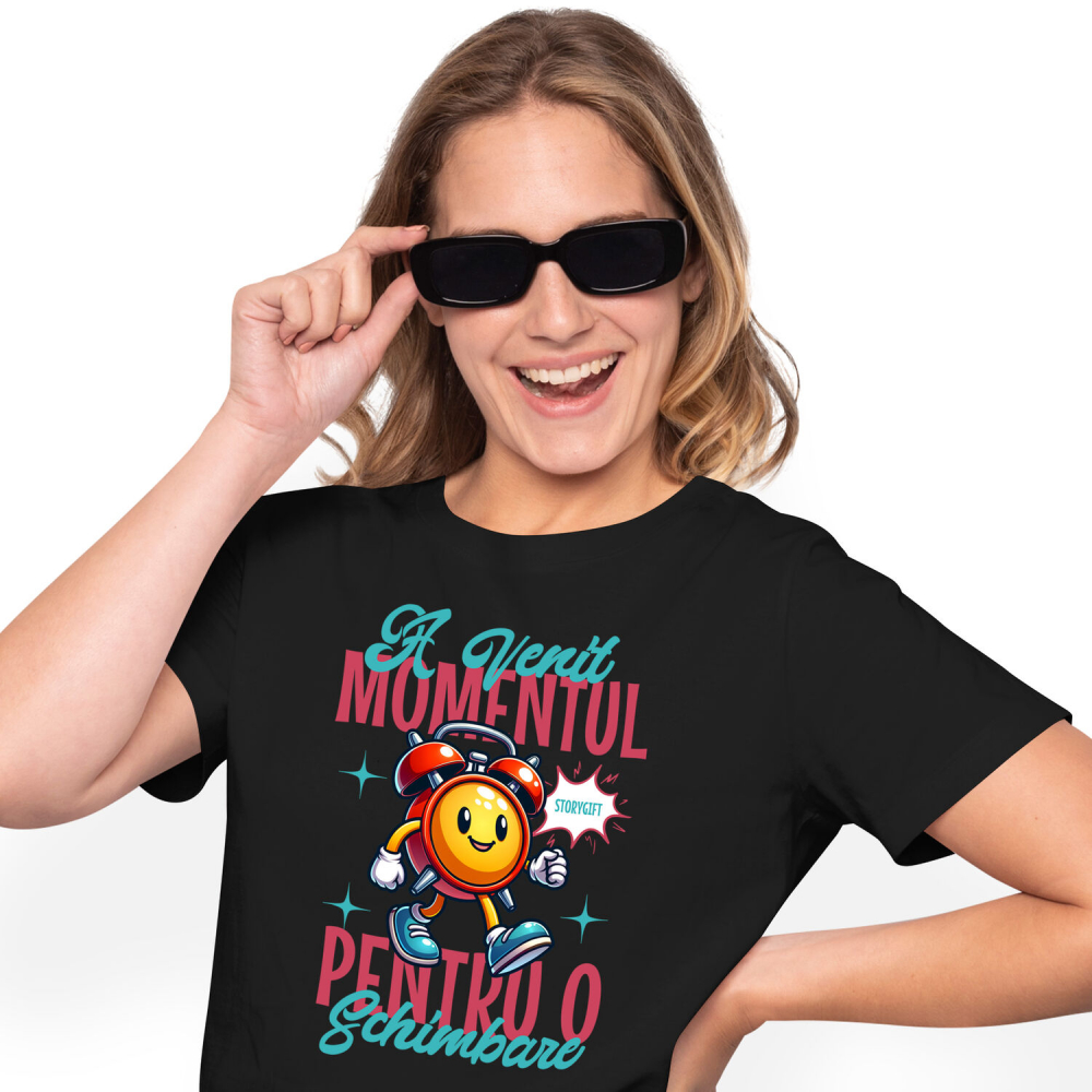 Tricou Femei, Barbati, Copii, Fata, Baiat, Unisex Personalizat Ceas Mecanics Galben cu Mesaj Inspirațional – A venit momentul pentru o schimbare [1]