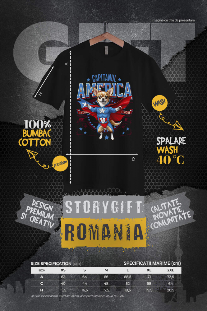 Tricou Femei, Barbati, Copii, Fata, Baiat, Unisex Personalizat Chihuahua în Costum Captain America cu Pelerină - Cadou Personalizat pentru Copii și Iubitorii de Câini [4]