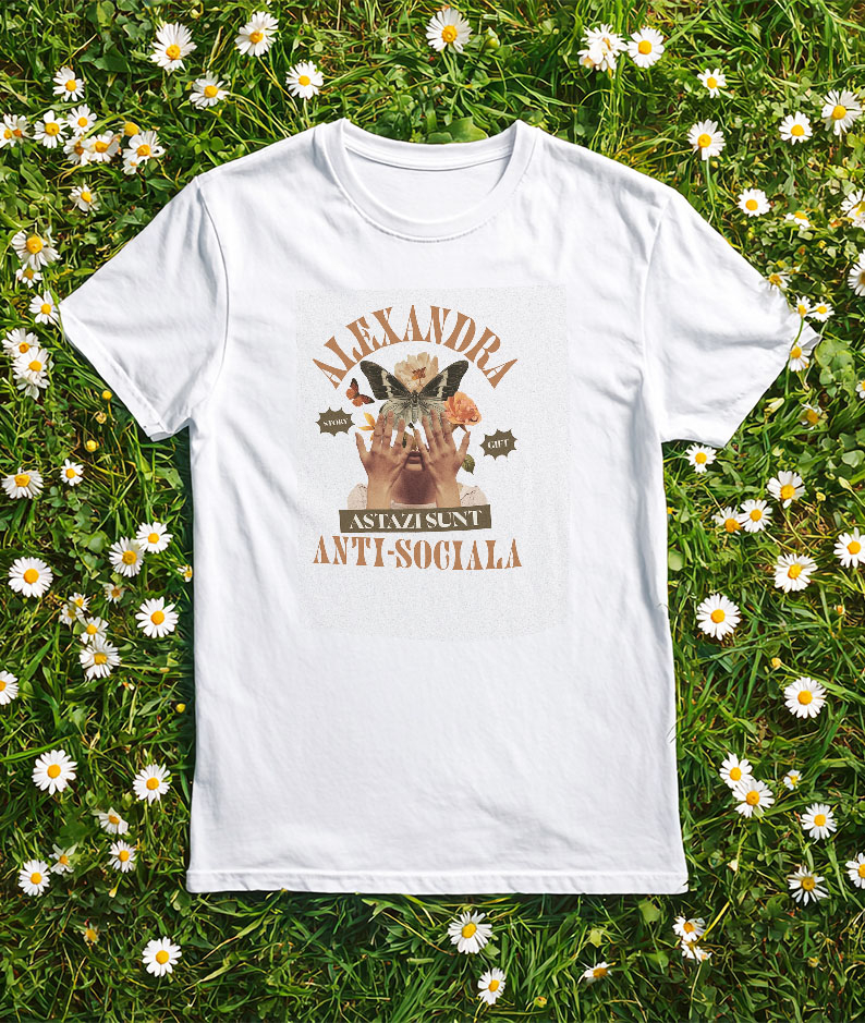 Tricou Femei, Barbati, Copii, Fata, Baiat, Unisex Personalizat Chip Feminin cu Flori și Fluture | Cadou Personalizat Anti-sociala | Alexandra [3]