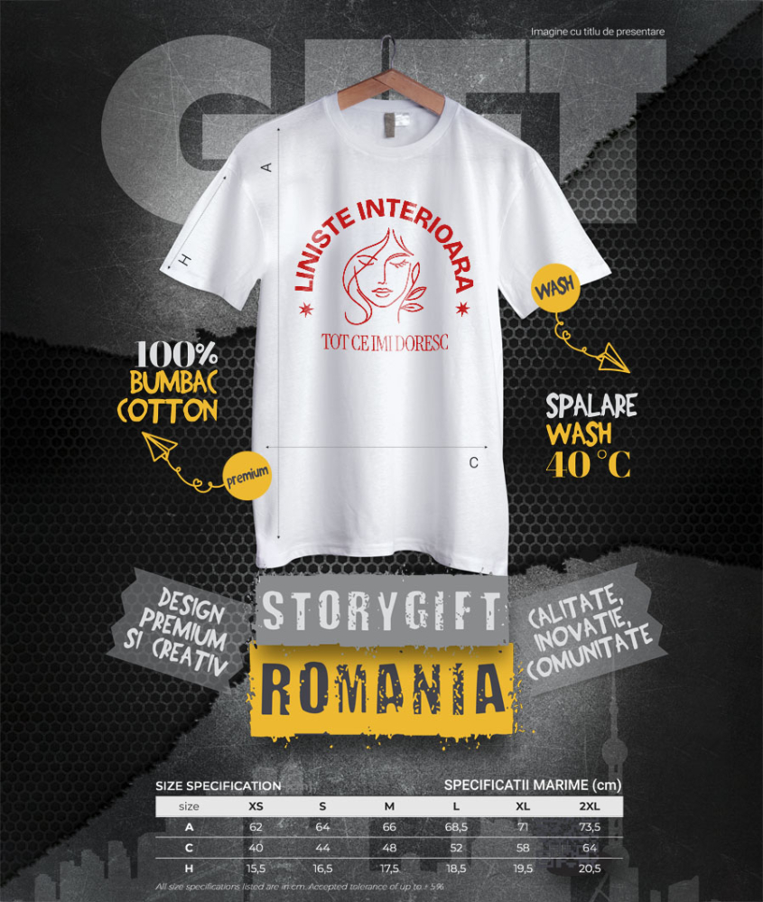 Tricou Femei, Barbati, Copii, Fata, Baiat, Unisex Personalizat Chip Feminin Atractiv cu Mesaj „Liniște Interioară” – Cadouri Personalizate pentru Femei, Dragoste de Sine și Echilibru [4]