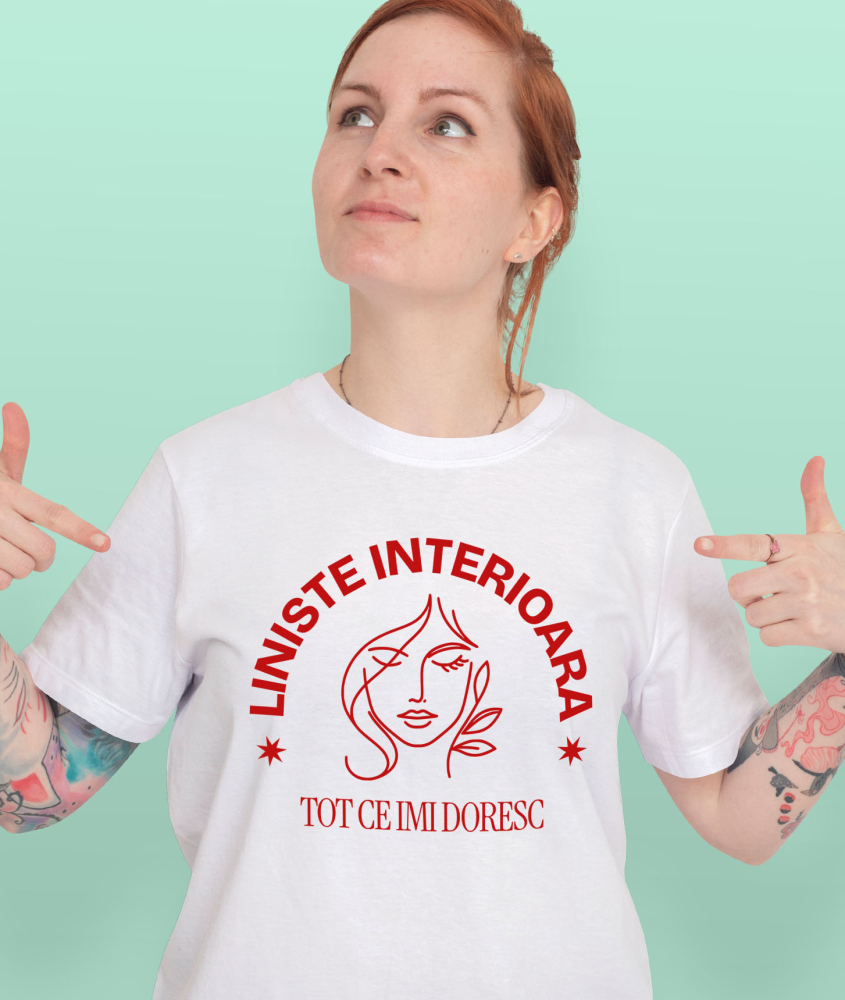 Tricou Femei, Barbati, Copii, Fata, Baiat, Unisex Personalizat Chip Feminin Atractiv cu Mesaj „Liniște Interioară” – Cadouri Personalizate pentru Femei, Dragoste de Sine și Echilibru [2]