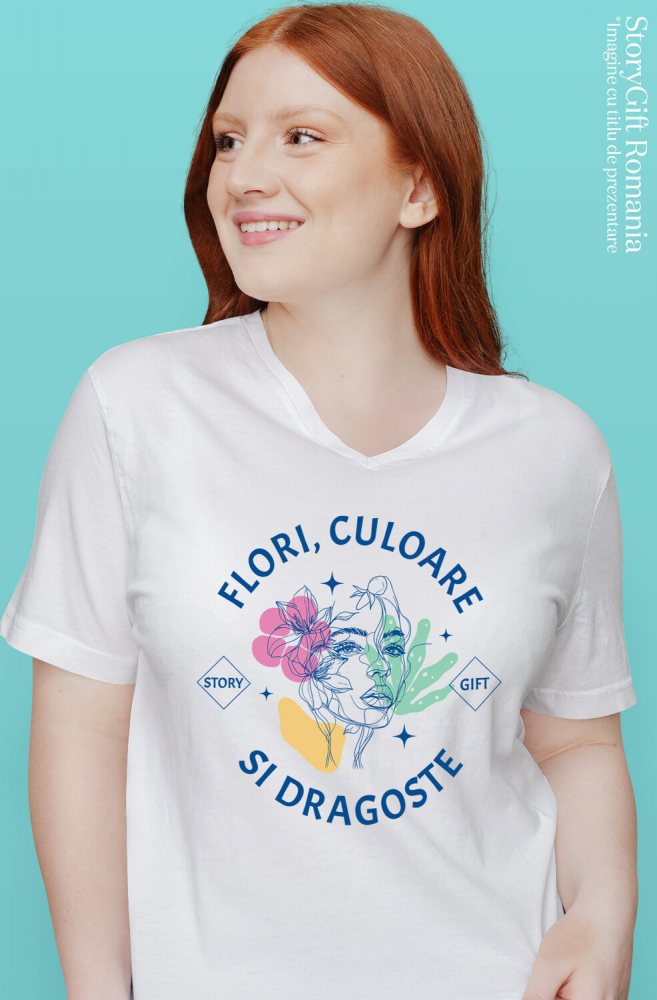Tricou Femei, Barbati, Copii, Fata, Baiat, Unisex Personalizat Cadou Personalizat Flori Colorate și Iubire | Chip Feminin cu Mesaj Inspirațional [2]