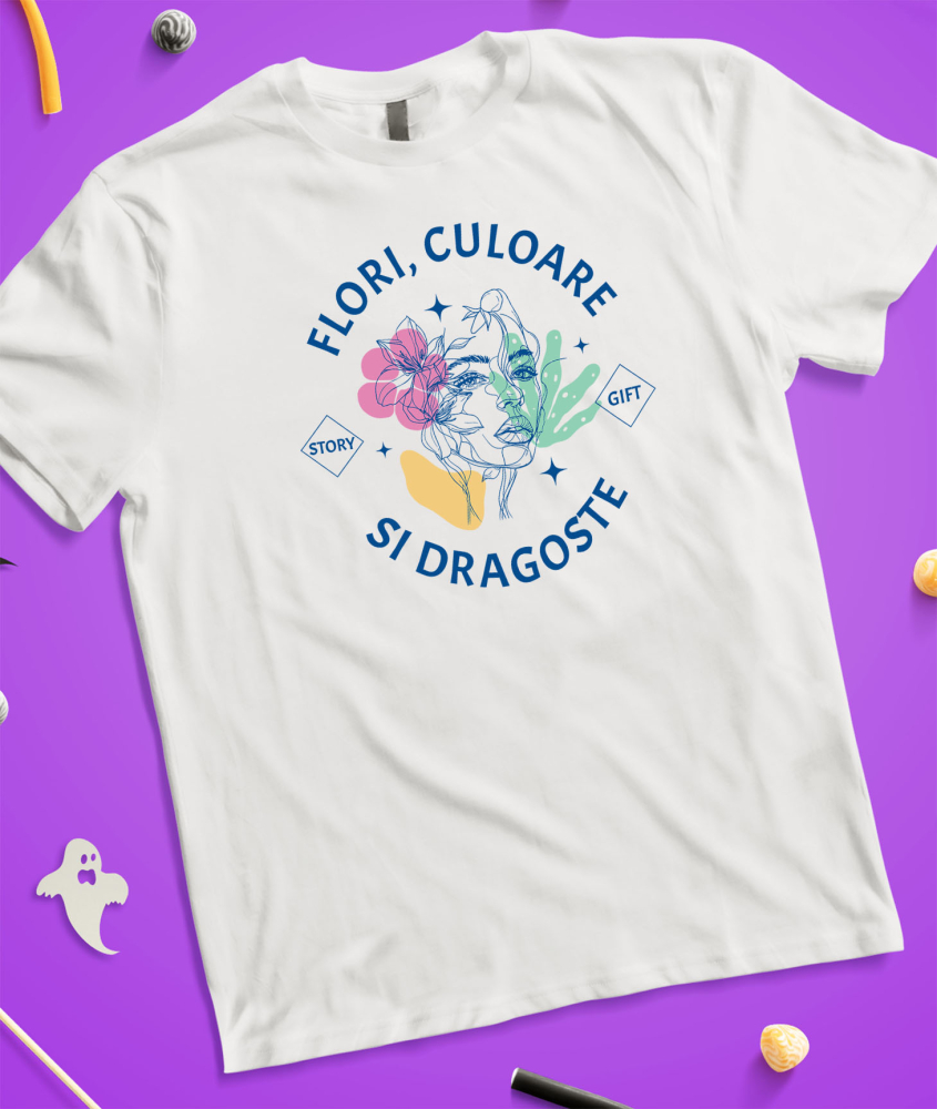 Tricou Femei, Barbati, Copii, Fata, Baiat, Unisex Personalizat Cadou Personalizat Flori Colorate și Iubire | Chip Feminin cu Mesaj Inspirațional [3]