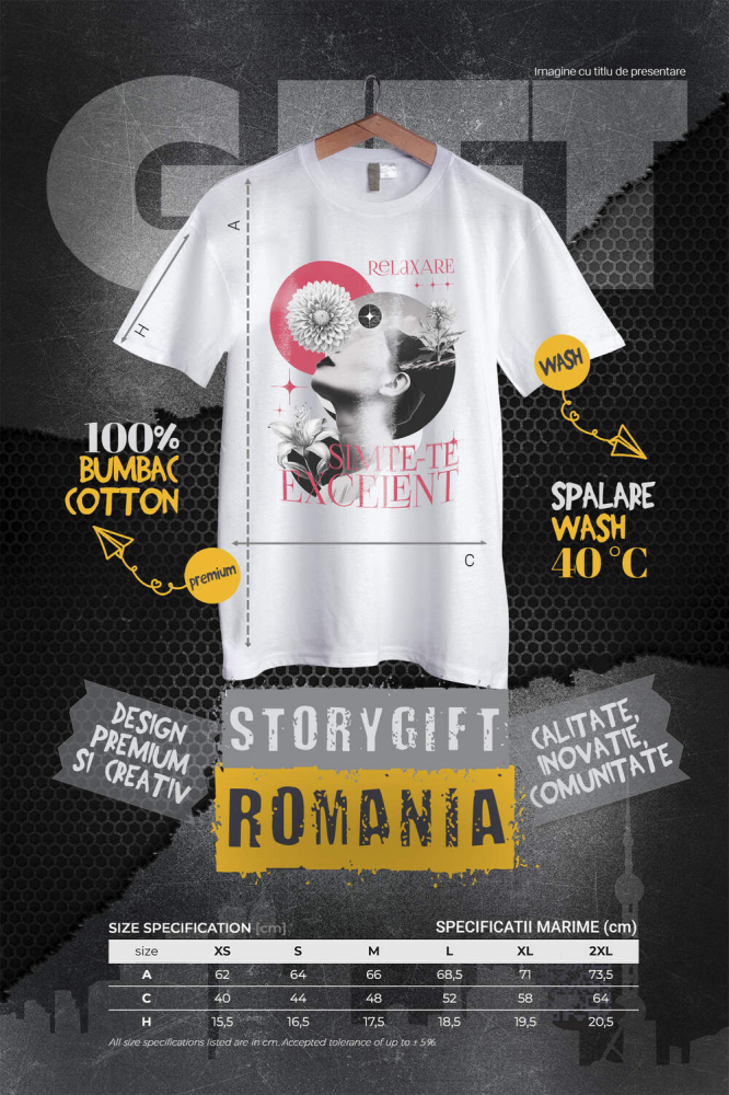 Tricou Femei, Barbati, Copii, Fata, Baiat, Unisex Personalizat Chip Feminin cu Flori Diverse - „Relaxare, Simte-te Excelent” - Cadou Motivațional [4]