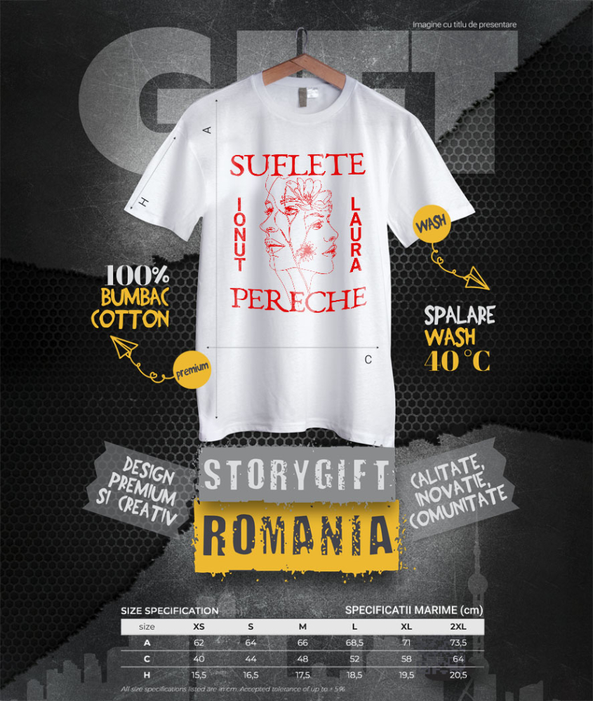 Tricou Femei, Barbati, Copii, Fata, Baiat, Unisex Personalizat „Suflete Pereche Laura Ionut - Cadou Personalizat cu Flori pentru Valentine's Day și Dragobete” [4]