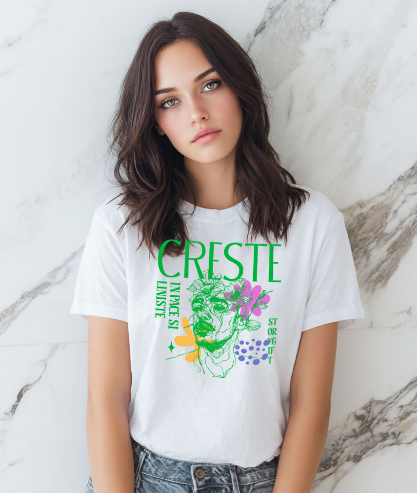 Tricou Femei, Barbati, Copii, Fata, Baiat, Unisex Personalizat Chip Uman cu Flori Colorate - Mesaj „Crește în Pace și Liniște, Dragoste” - Cadou Personalizat [2]