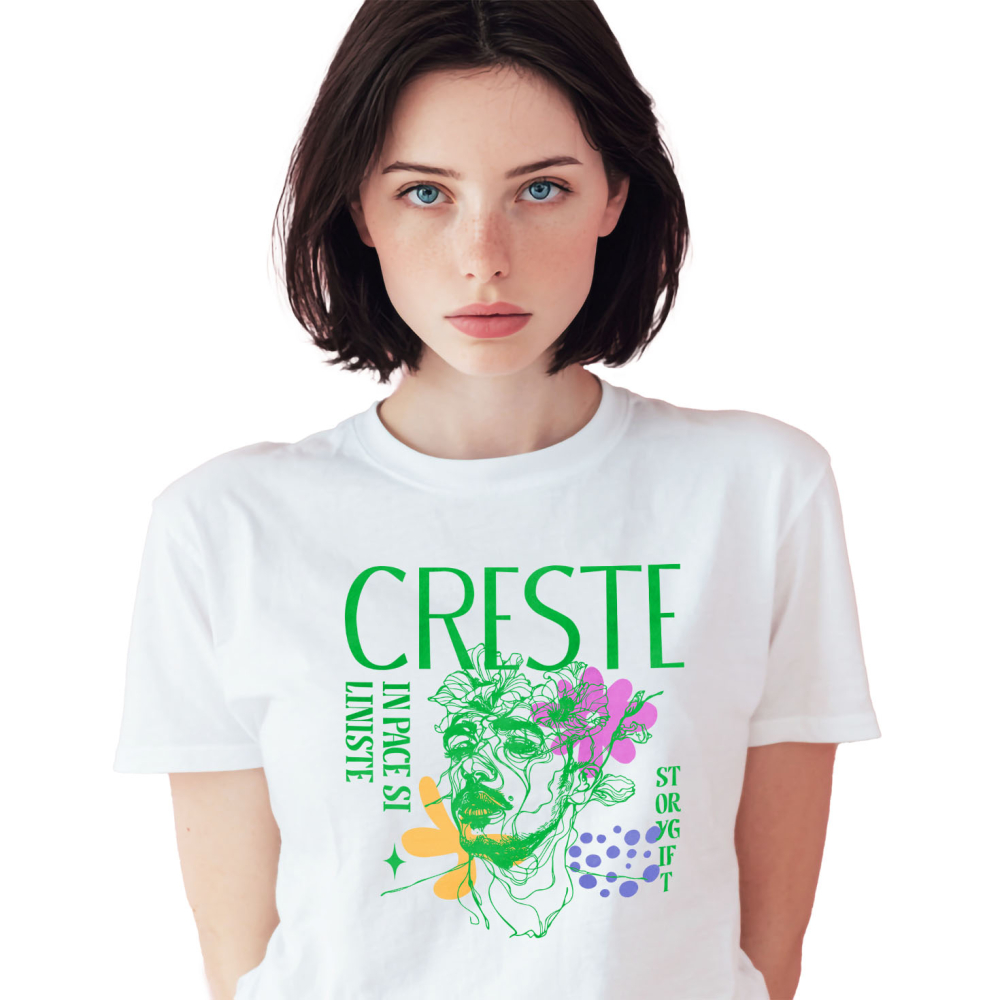Tricou Femei, Barbati, Copii, Fata, Baiat, Unisex Personalizat Chip Uman cu Flori Colorate - Mesaj „Crește în Pace și Liniște, Dragoste” - Cadou Personalizat [1]