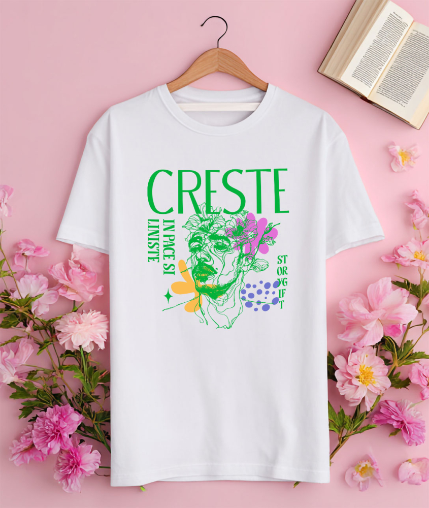 Tricou Femei, Barbati, Copii, Fata, Baiat, Unisex Personalizat Chip Uman cu Flori Colorate - Mesaj „Crește în Pace și Liniște, Dragoste” - Cadou Personalizat [3]