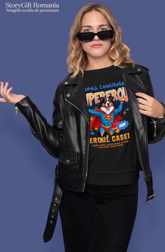 Tricou Femei, Barbati, Copii, Fata, Baiat, Unisex Personalizat Ciobănesc Australian în Costum de Superman – Produse Personalizate pentru Copii și Familie [2]