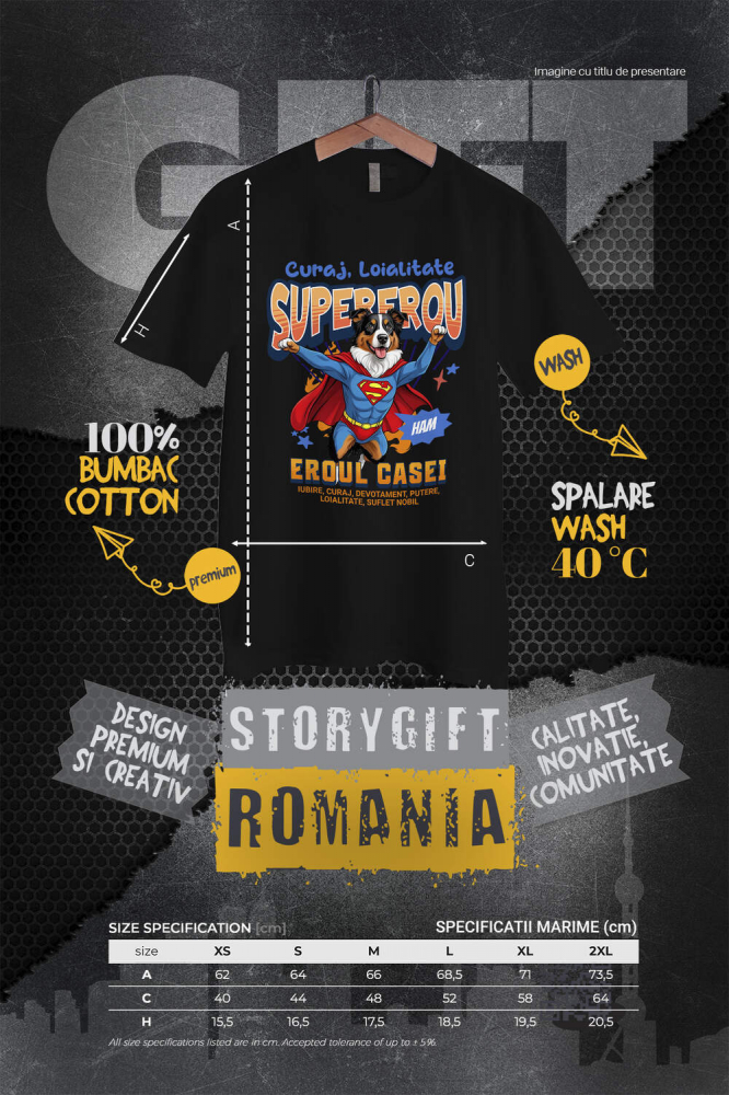 Tricou Femei, Barbati, Copii, Fata, Baiat, Unisex Personalizat Ciobănesc Australian în Costum de Superman – Produse Personalizate pentru Copii și Familie [4]
