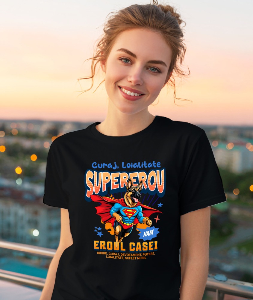 Tricou Femei, Barbati, Copii, Fata, Baiat, Unisex Personalizat Ciobănesc German în Costum de Superman – Cadouri Personalizate pentru Familie și Copii [2]