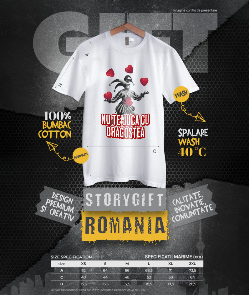 Tricou Femei, Barbati, Copii, Fata, Baiat, Unisex Personalizat Clovn Jonglând cu Inimi „Nu te Juca cu Dragostea Mea” – Cadou Personalizat de Valentine's Day [4]