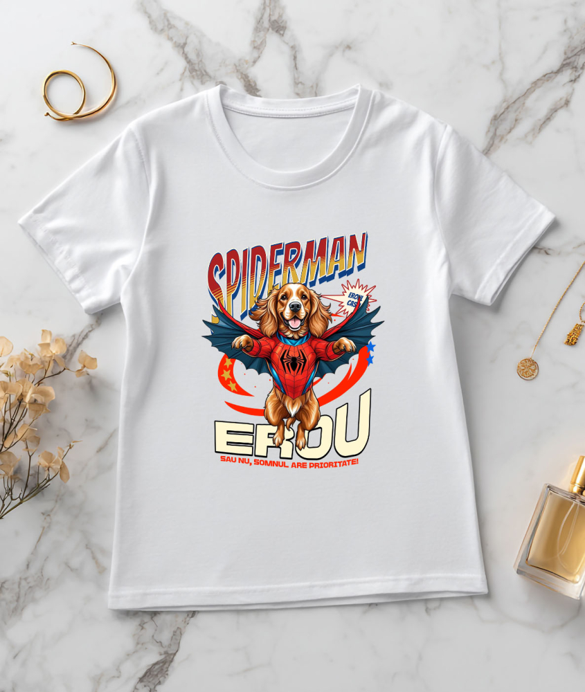 Tricou Femei, Barbati, Copii, Fata, Baiat, Unisex Personalizat Cocker Spaniel în Costum Spider-Man cu Pelerină - Cadou Personalizat pentru Copii și Iubitorii de Câini [3]