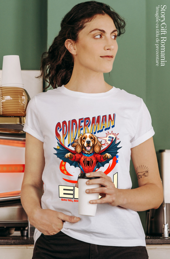 Tricou Femei, Barbati, Copii, Fata, Baiat, Unisex Personalizat Cocker Spaniel în Costum Spider-Man cu Pelerină - Cadou Personalizat pentru Copii și Iubitorii de Câini [2]