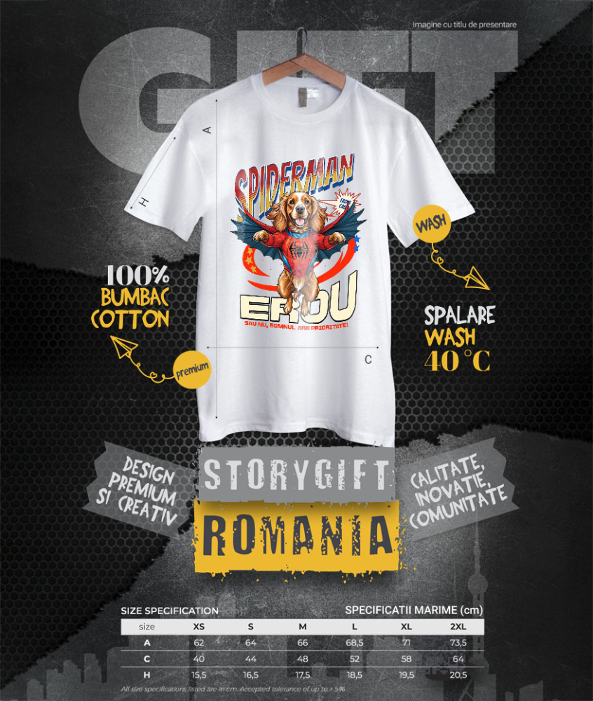 Tricou Femei, Barbati, Copii, Fata, Baiat, Unisex Personalizat Cocker Spaniel în Costum Spider-Man cu Pelerină - Cadou Personalizat pentru Copii și Iubitorii de Câini [4]