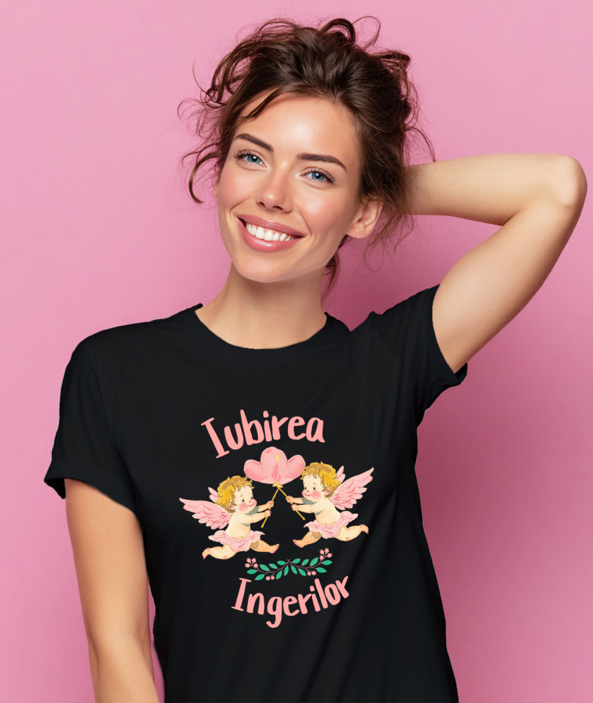Tricou Femei, Barbati, Copii, Fata, Baiat, Unisex Personalizat Statuie Copii Cu Aripi Zburători – Cadou Personalizat Iubirea Îngerilor [2]