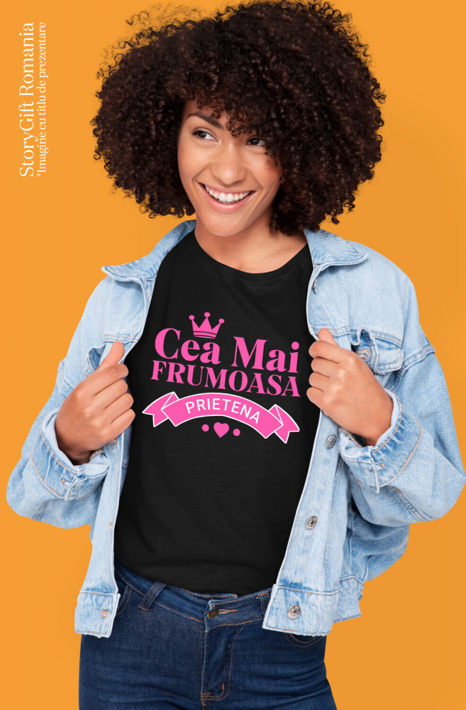 Tricou Femei, Barbati, Copii, Fata, Baiat, Unisex Personalizat "Coroana Regală de Prințesă cu Inimioare Roz – Mesaj Personalizat ‘Cea Mai Frumoasă Prietenie’" [2]