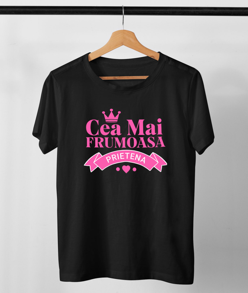 Tricou Femei, Barbati, Copii, Fata, Baiat, Unisex Personalizat "Coroana Regală de Prințesă cu Inimioare Roz – Mesaj Personalizat ‘Cea Mai Frumoasă Prietenie’" [3]