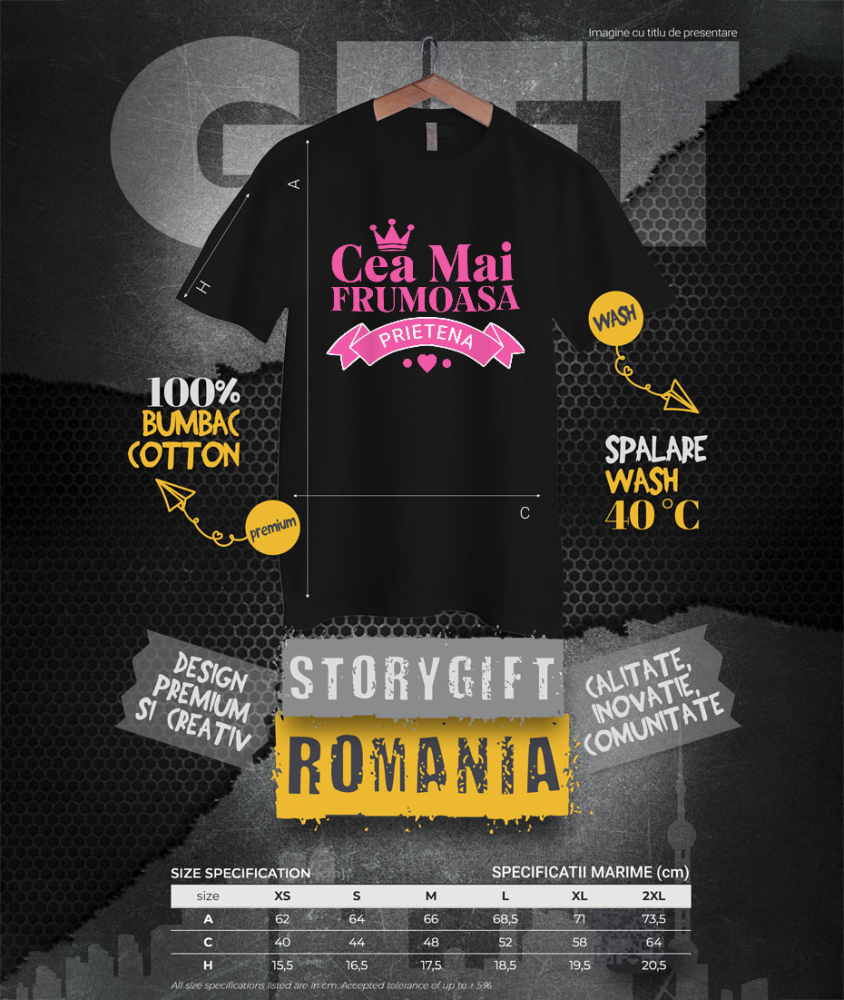 Tricou Femei, Barbati, Copii, Fata, Baiat, Unisex Personalizat "Coroana Regală de Prințesă cu Inimioare Roz – Mesaj Personalizat ‘Cea Mai Frumoasă Prietenie’" [4]