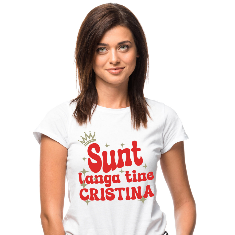 Tricou Femei, Barbati, Copii, Fata, Baiat, Unisex Personalizat "Coroana Regală de Prințesă cu Stele Strălucitoare – Mesaj Personalizat pentru Cristina, Cadou Iubire și Susținere" [1]
