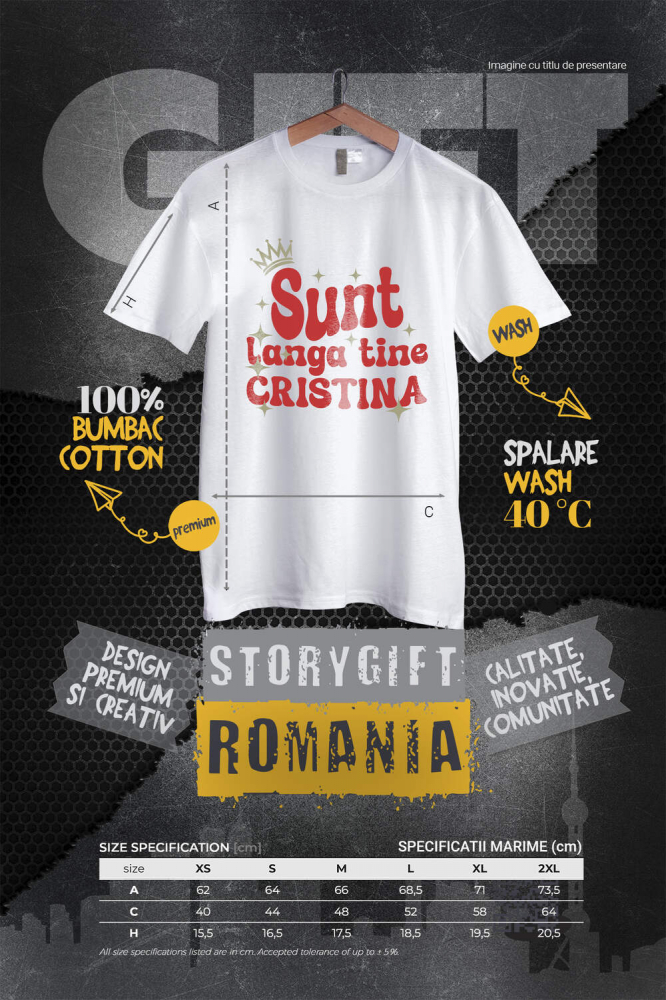 Tricou Femei, Barbati, Copii, Fata, Baiat, Unisex Personalizat "Coroana Regală de Prințesă cu Stele Strălucitoare – Mesaj Personalizat pentru Cristina, Cadou Iubire și Susținere" [4]