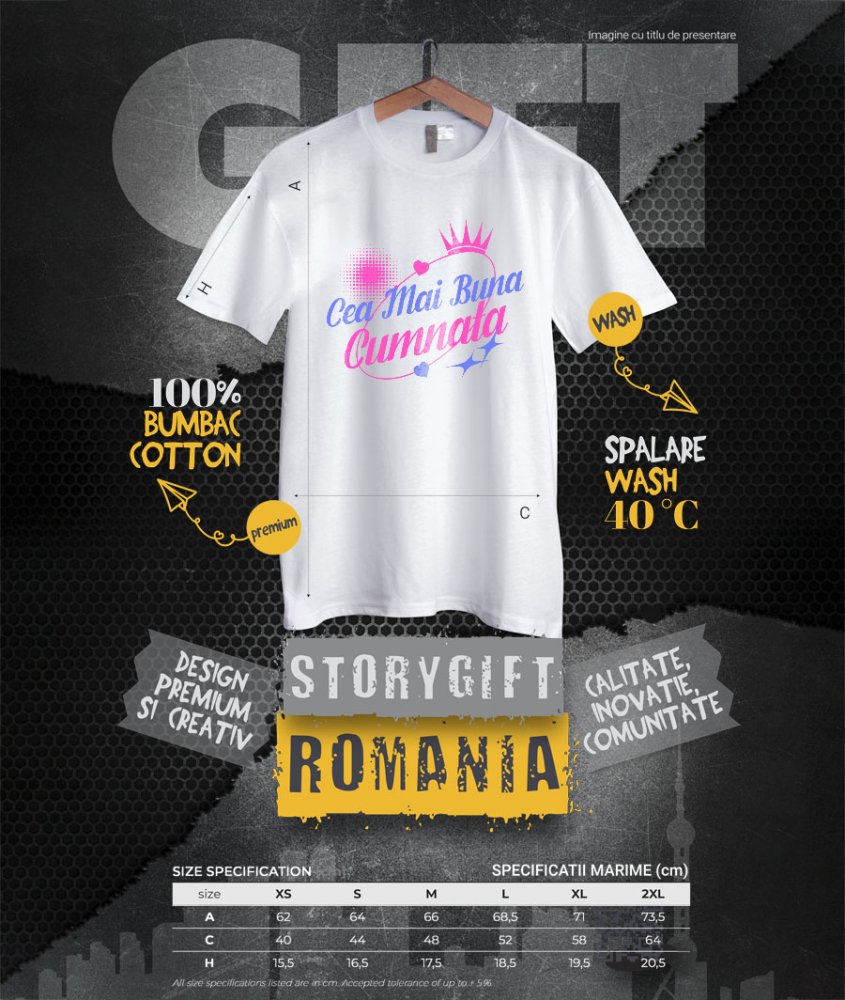 Tricou Femei, Barbati, Copii, Fata, Baiat, Unisex Personalizat Cadou Personalizat „Cea Mai Bună Cumnată” | Coroană Regală Cu Mesaj Special [4]