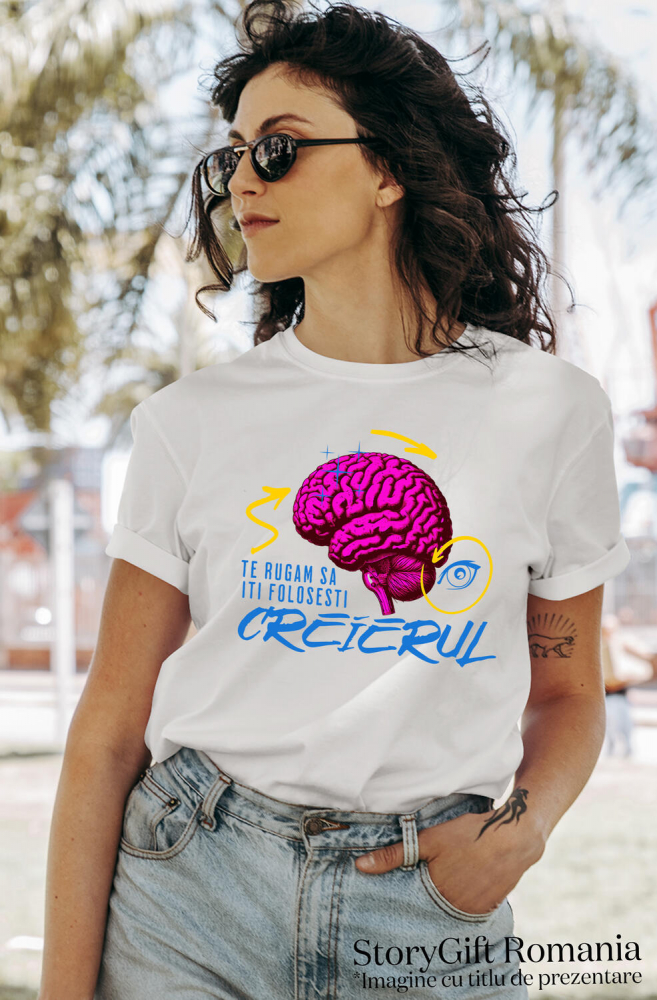 Tricou Femei, Barbati, Copii, Fata, Baiat, Unisex Personalizat Creier Uman Colorat cu Săgeți și Ochi Vultur | Mesaj Amuzant „Folosește-ți Creierul” - Cadouri Personalizate [2]