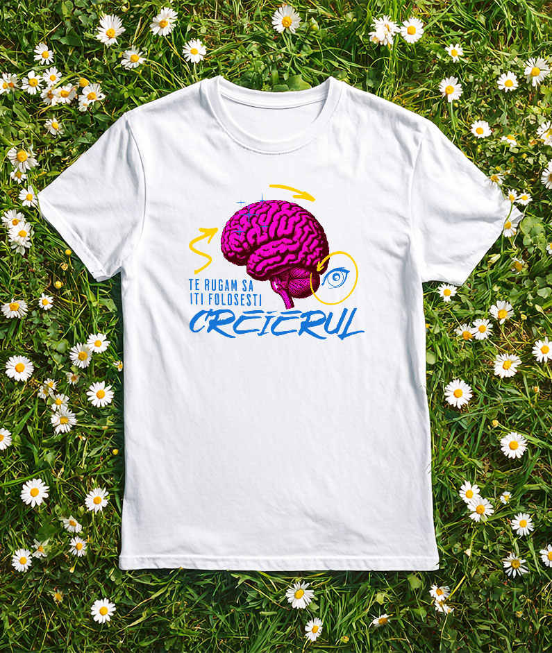 Tricou Femei, Barbati, Copii, Fata, Baiat, Unisex Personalizat Creier Uman Colorat cu Săgeți și Ochi Vultur | Mesaj Amuzant „Folosește-ți Creierul” - Cadouri Personalizate [3]