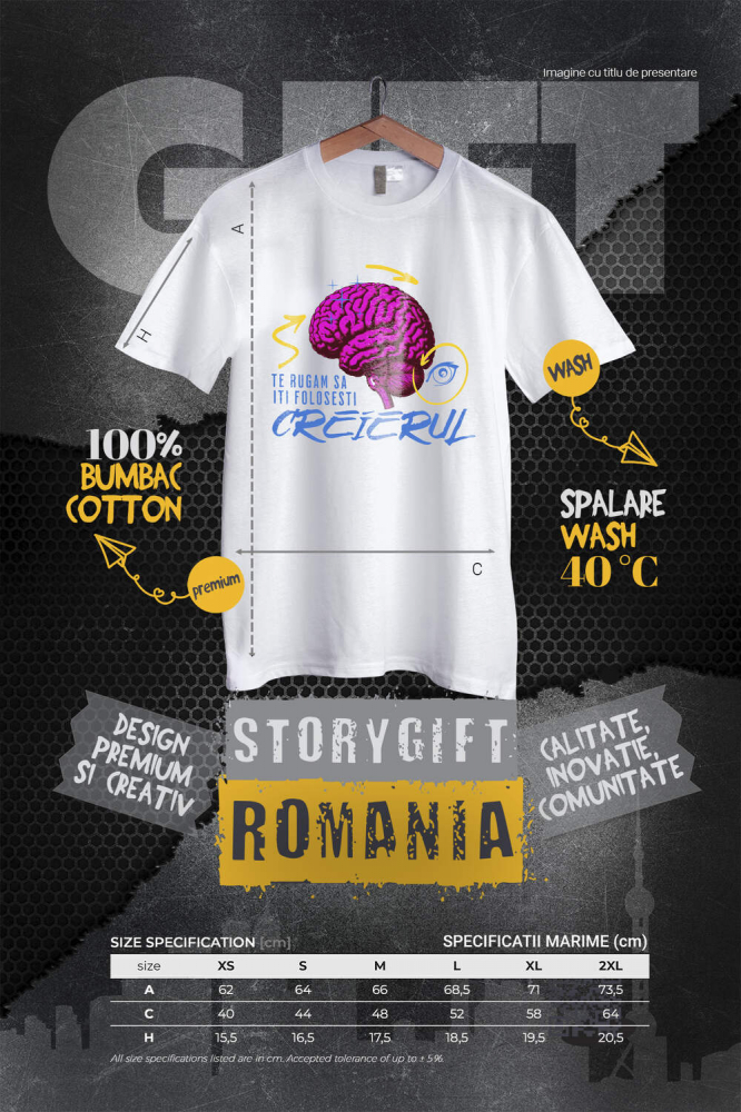 Tricou Femei, Barbati, Copii, Fata, Baiat, Unisex Personalizat Creier Uman Colorat cu Săgeți și Ochi Vultur | Mesaj Amuzant „Folosește-ți Creierul” - Cadouri Personalizate [4]