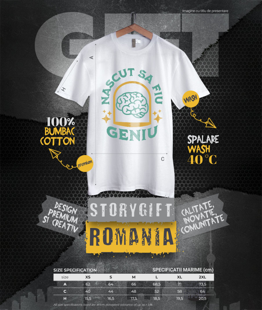 Tricou Femei, Barbati, Copii, Fata, Baiat, Unisex Personalizat Creier Uman și Inteligență | Născut să Fiu Un Geniu | Educație și Înțelepciune [4]
