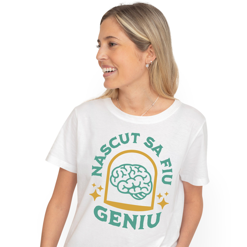 Tricou Femei, Barbati, Copii, Fata, Baiat, Unisex Personalizat Creier Uman și Inteligență | Născut să Fiu Un Geniu | Educație și Înțelepciune [1]