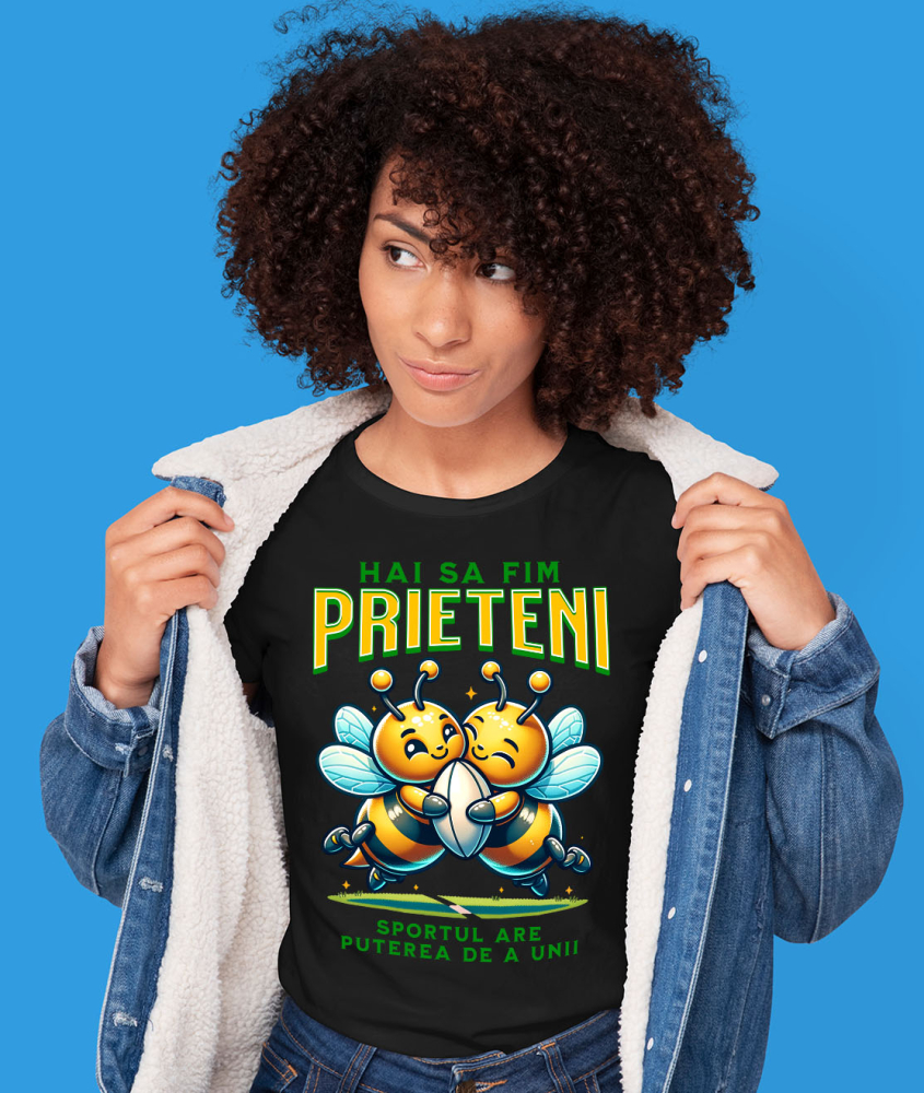 Tricou Femei, Barbati, Copii, Fata, Baiat, Unisex Personalizat Cadouri personalizate pentru prieteni și familie – Cuplu albine fericite și fotbal american [2]